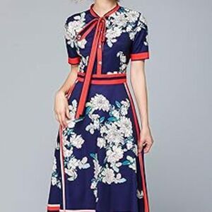 Lai MENG Five Cats Women’s Asian Dress Size XL Blue Floral